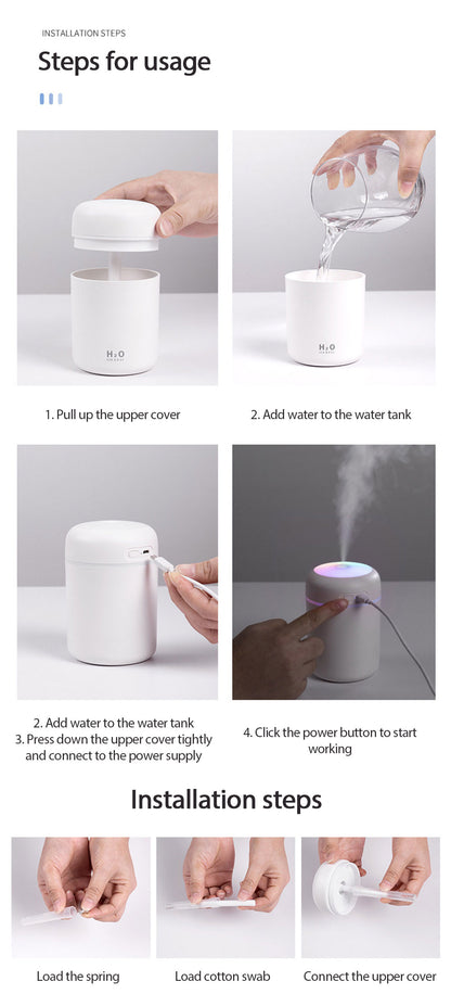 AZTHRONE 300ml Electric Air Humidifier Aroma Oil Diffuser Car Home Air Humidifer USB Cool Mist Sprayer with Colorful Night Light for Home Car