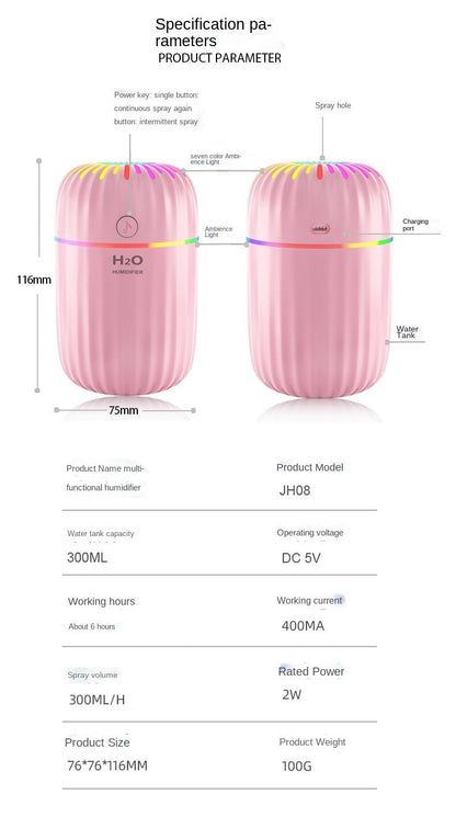 AZTHRONE 300Ml Electric Air Humidifier Aroma Oil Diffuser Purifier Silent Mini USB Car Air Freshener Cool Mist Sprayer Colorful Cup Humidifier USB Household Desktop Colorful Lamp Humidifier Car Home Aromatherapy Humidifier