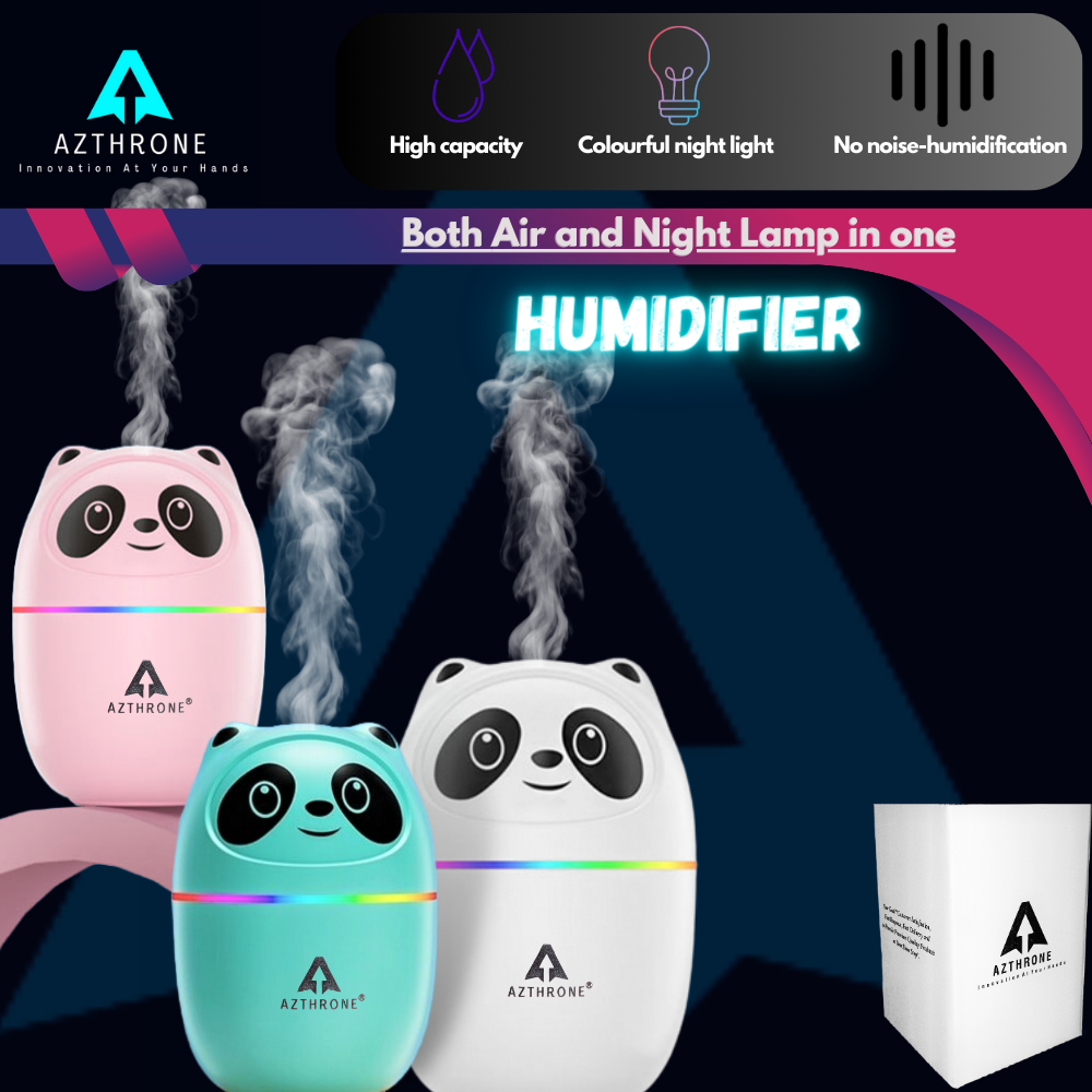 AZTHRONE Pandas Air Humidifier Cute 220Ml Aroma Essential Oil Diffuser USB Fogger Mist Maker With Colorful Night Light