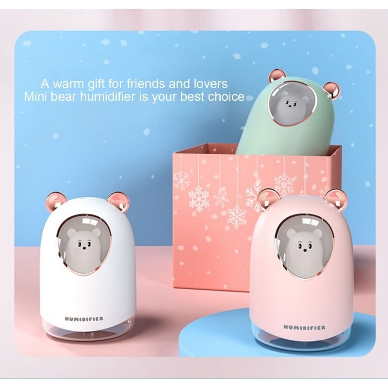 AZTHRONE Car Air Humidifier Cute Bear USB Air Purifier Essential Oil Aromatherapy Diffuser with Atmosphere LED Light for Car Home Humidifier