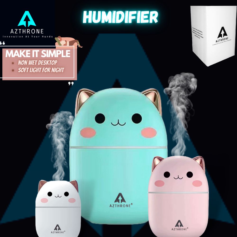 AZTHRONE 250ml Air Humidifier Cute Kawaiil Aroma Diffuser With Night Light Cool Mist For Bedroom Home Car Purifier Humidifier