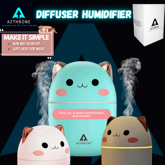 AZTHRONE 250ml Air Humidifier Cute Kawaiil Aroma Diffuser With Night Light Cool Mist For Bedroom Home Car Purifier Humidifier