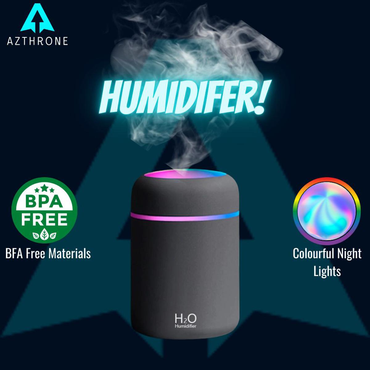 AZTHRONE 300ml Electric Air Humidifier Aroma Oil Diffuser Car Home Air Humidifer USB Cool Mist Sprayer with Colorful Night Light for Home Car