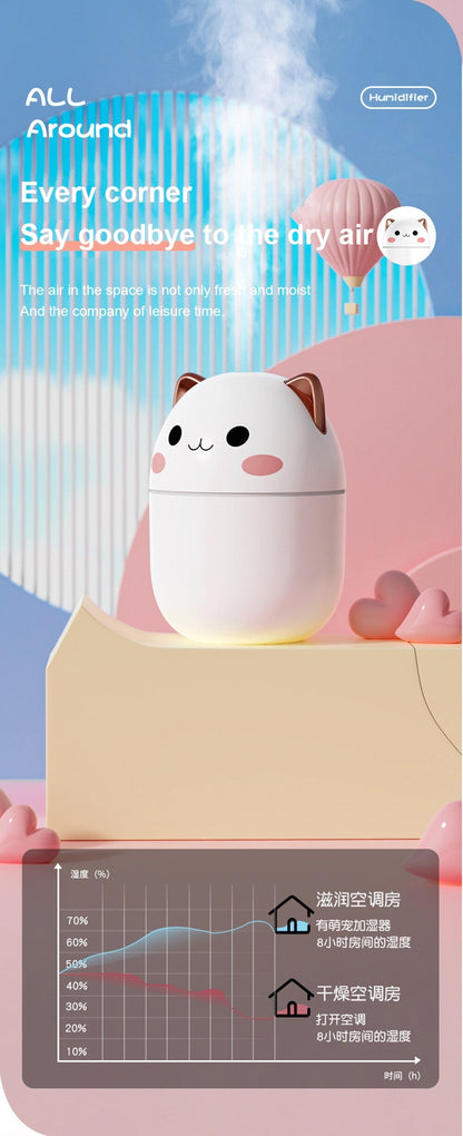 AZTHRONE 250ml Air Humidifier Cute Kawaiil Aroma Diffuser With Night Light Cool Mist For Bedroom Home Car Purifier Humidifier