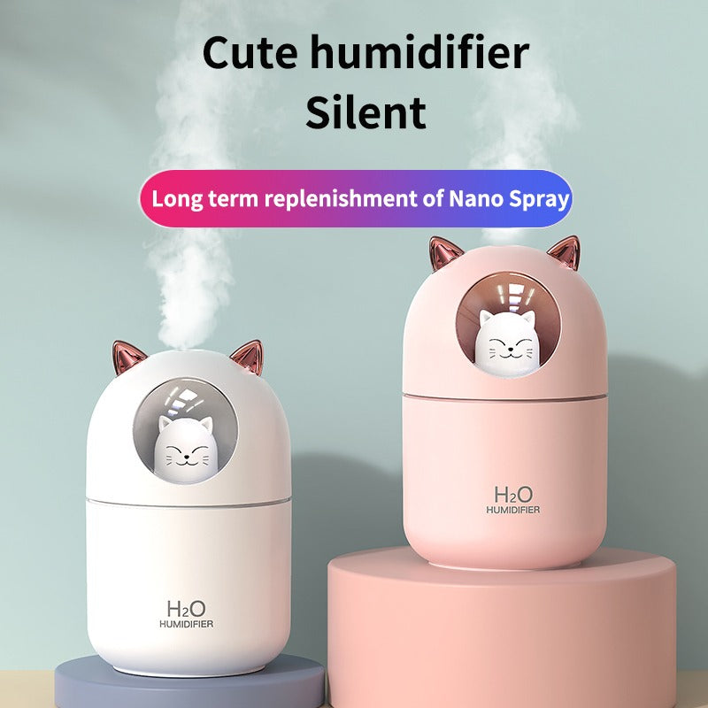 AZTHRONE 300ML Air Humidifier Cute Cat Aroma Diffuser With Night Light USB Cold Mist Maker For Home Car Air Purifier Freshener Humidifier
