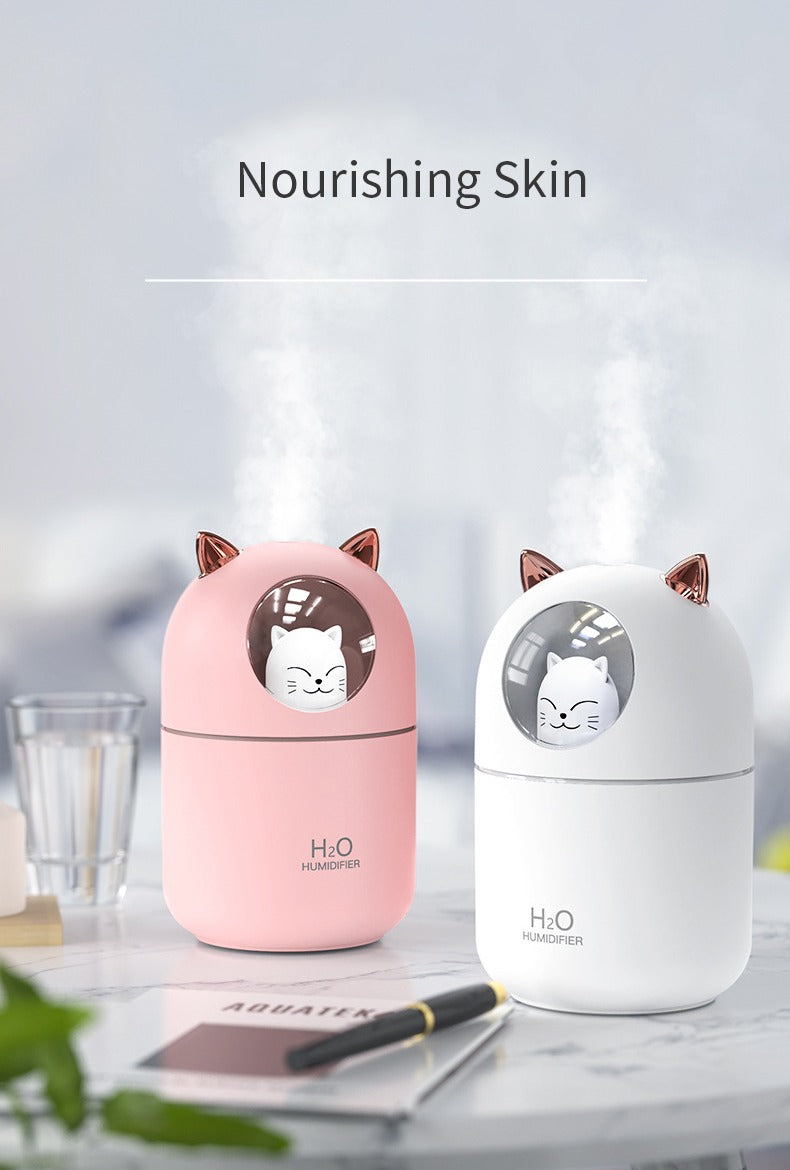 AZTHRONE 300ML Air Humidifier Cute Cat Aroma Diffuser With Night Light USB Cold Mist Maker For Home Car Air Purifier Freshener Humidifier