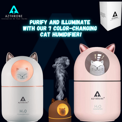 AZTHRONE 300ML Air Humidifier Cute Cat Aroma Diffuser With Night Light USB Cold Mist Maker For Home Car Air Purifier Freshener Humidifier