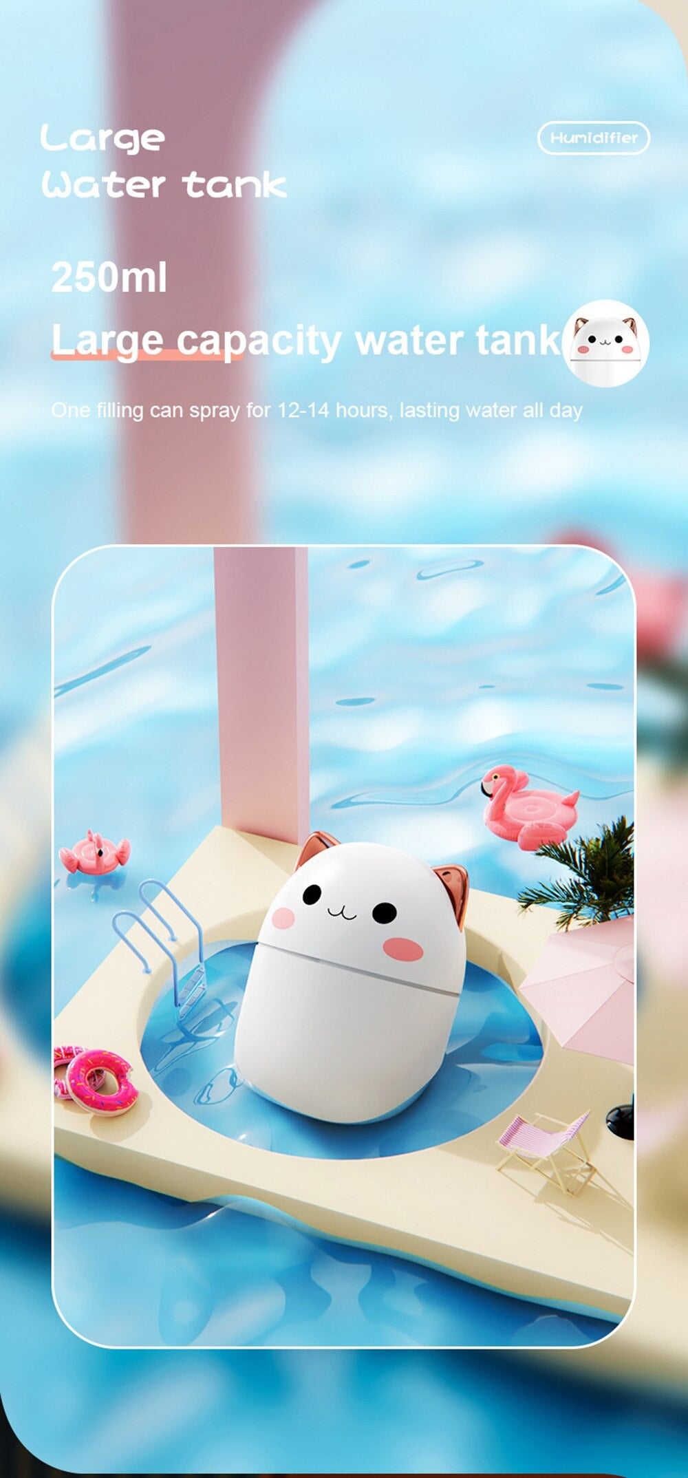 AZTHRONE 250ml Air Humidifier Cute Kawaiil Aroma Diffuser With Night Light Cool Mist For Bedroom Home Car Purifier Humidifier