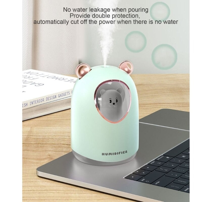 AZTHRONE Car Air Humidifier Cute Bear USB Air Purifier Essential Oil Aromatherapy Diffuser with Atmosphere LED Light for Car Home Humidifier