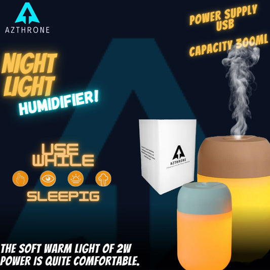 AZTHRONE Air Humidifier Mini Night Light Portable Mist Sprayer USB Electric Air Humidifier 300ML Cool Water Mist Maker with Warm Night Light With 2 Working Modes for Home Office Car Home Humidifier