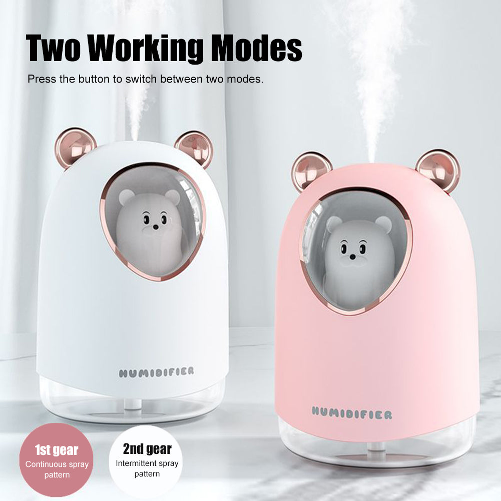 AZTHRONE Car Air Humidifier Cute Bear USB Air Purifier Essential Oil Aromatherapy Diffuser with Atmosphere LED Light for Car Home Humidifier