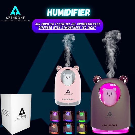 AZTHRONE Car Air Humidifier Cute Bear USB Air Purifier Essential Oil Aromatherapy Diffuser with Atmosphere LED Light for Car Home Humidifier