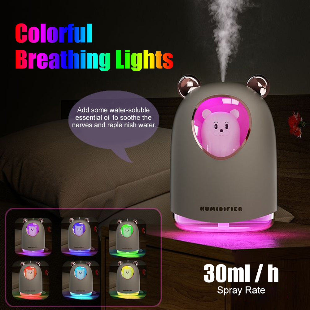 AZTHRONE Car Air Humidifier Cute Bear USB Air Purifier Essential Oil Aromatherapy Diffuser with Atmosphere LED Light for Car Home Humidifier