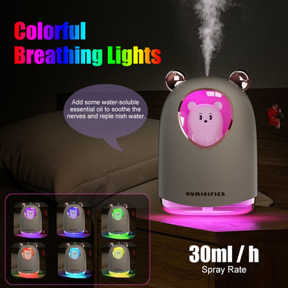 AZTHRONE Car Air Humidifier Cute Bear USB Air Purifier Essential Oil Aromatherapy Diffuser with Atmosphere LED Light for Car Home Humidifier